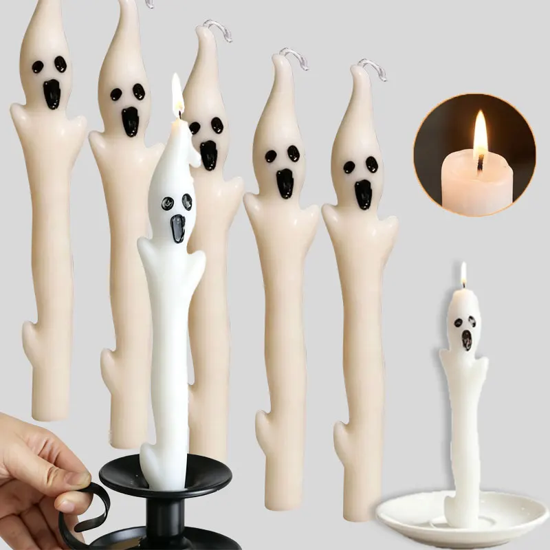 1/2/3pcs Halloween Explosion Ghost Long Pole Candle Atmosphere Arrangement Candle Party Decoration Atmosphere Scented Candle