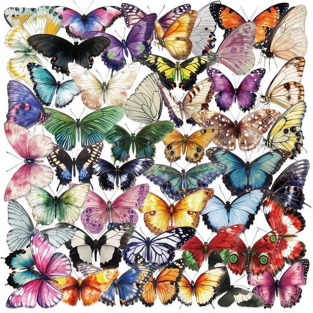 50PCS Transparent Elegant Butterfly Sticker Pack - Waterproof Clear PET for Scrapbook, Guitar & Notebook Decor AnimeWorlds Store