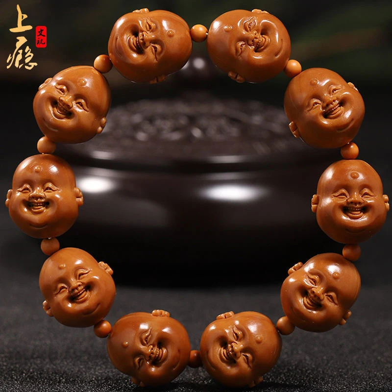 Olive bracelet with iron pits, handmade, symbolizing the diversity of life, Buddha pit carving, collectible, couple's bracel