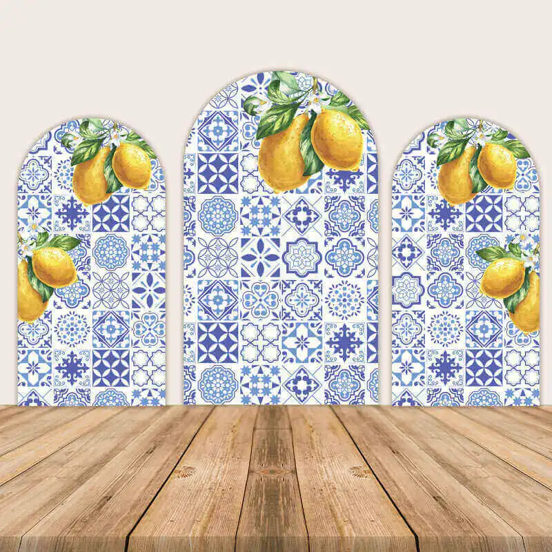 Morocco Mediterranean Arch Backdrop Cover Baby Shower Background Yellow Lemon Blue Arch Chiara Party Girl Birthday Wedding Decor