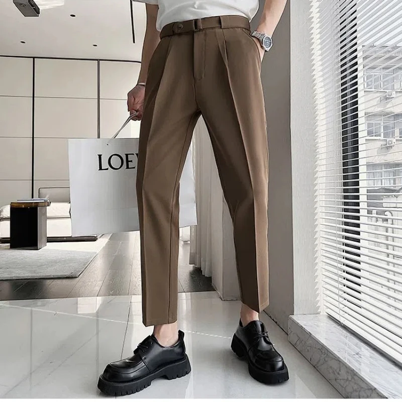 Ice Silk Men's 2024 Spring and Autumn New Patchwork Button Zipper Pocket Fashion Solid Color Loose Casual Straight Leg Pants
