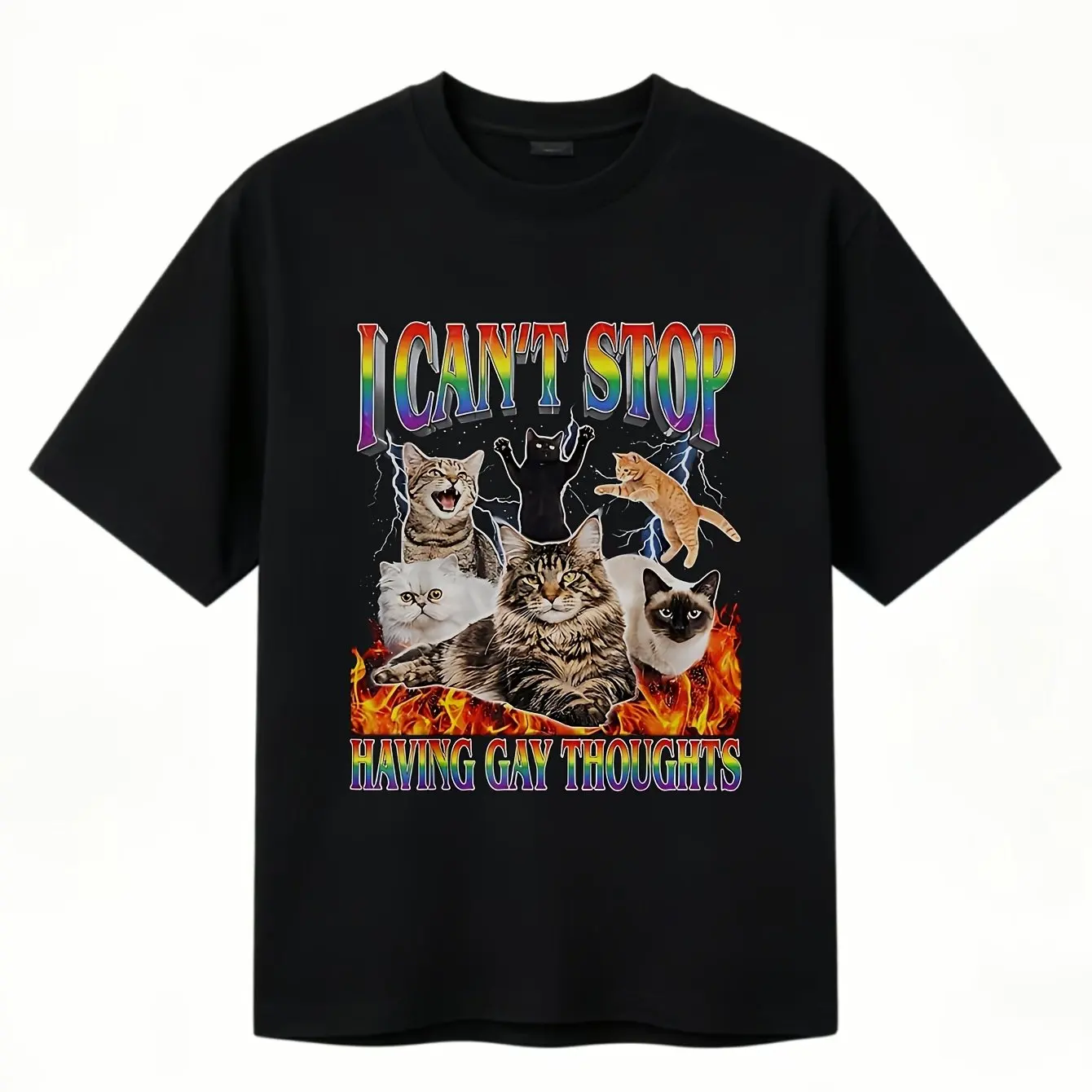 Funny Cat I Can't Stop Having Gay Thoughts LGBTQ Queer T-shirt for Men Women 100% Cotton T Shirts Short Sleeve Tops
