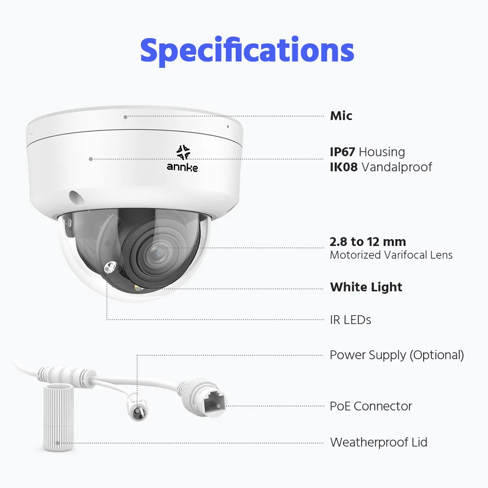 ANNKE 4K Smart Dual Light Super HD PoE CCTV Video Surveillance IP Security Camera 2.8-12mm H.265+ IP Camera Human Vehicle Detect