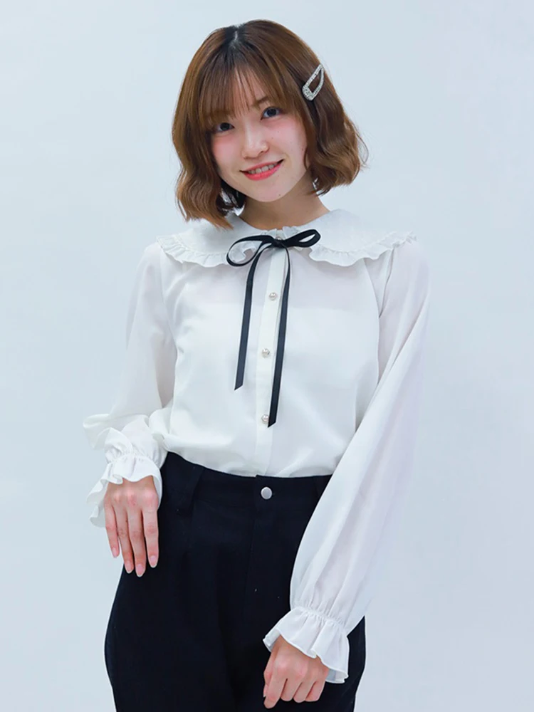 

Axes Femme Long Sve irt Lace Collar Knot Tulle Heart Pattern Women's Cute Sle Fitted irt Breathable Thin F...