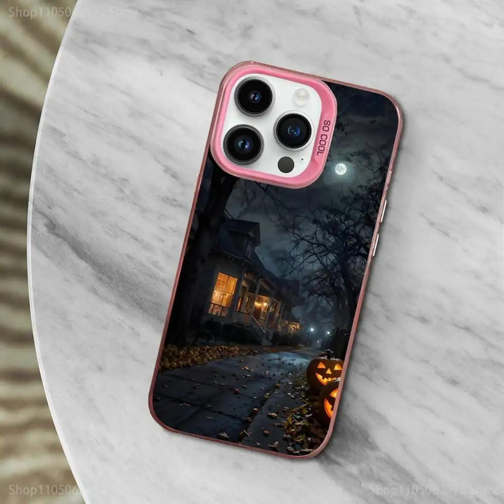حافظة هاتف رعب آرت للهالوين لهاتف آيفون 12,11,14,16,13,15, ميني, برو, ماكس, SE,XS, غطاء سيليكون وردي غير لامع