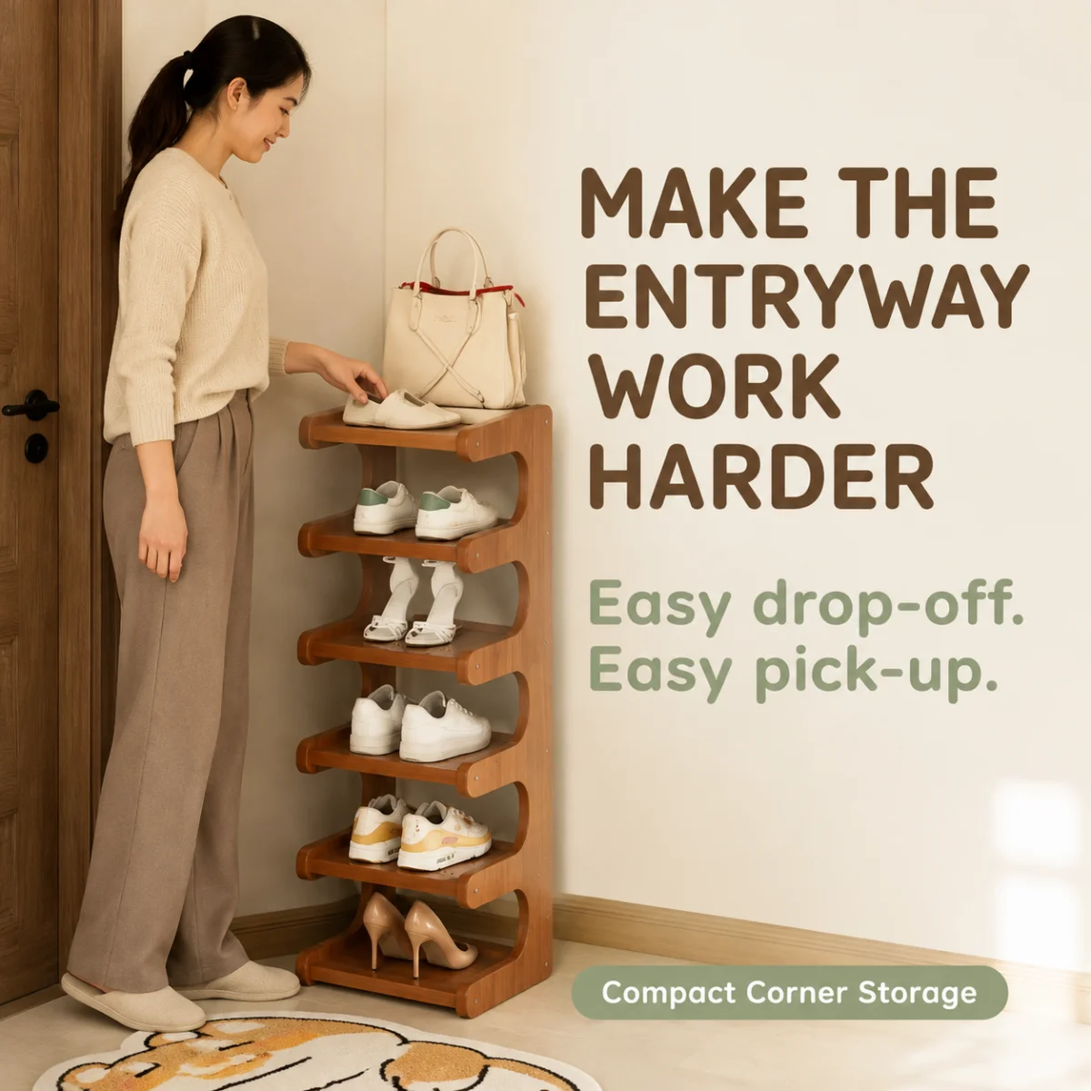 Compact Shoe Rack for Small Narrow Doors, Home Use, Rental Apartments, Dormitories, Multi-functional Storage Organizer