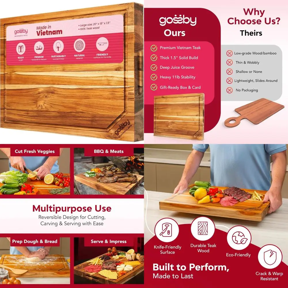 

Большая разделочная доска из тикового дерева — идеально подходит для барбекю, мясных изделий, нарезки мяса — идеальный подарок на кухню и новоселье для мужчин и женщин