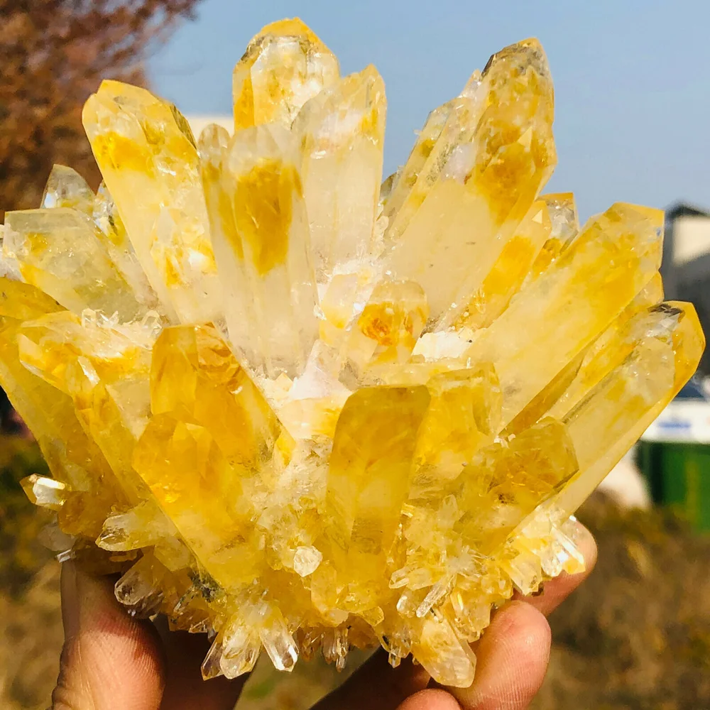 

Beatiful Yellow Tibetan Quartz Crystal Cluster Specimen Healing