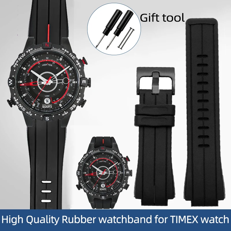 High Quality Rubber watchband for TIMEX watch T2N720 TW2T76300 T2N721 Series Men Black Waterproof Silicone Sports Strap 24x16mm