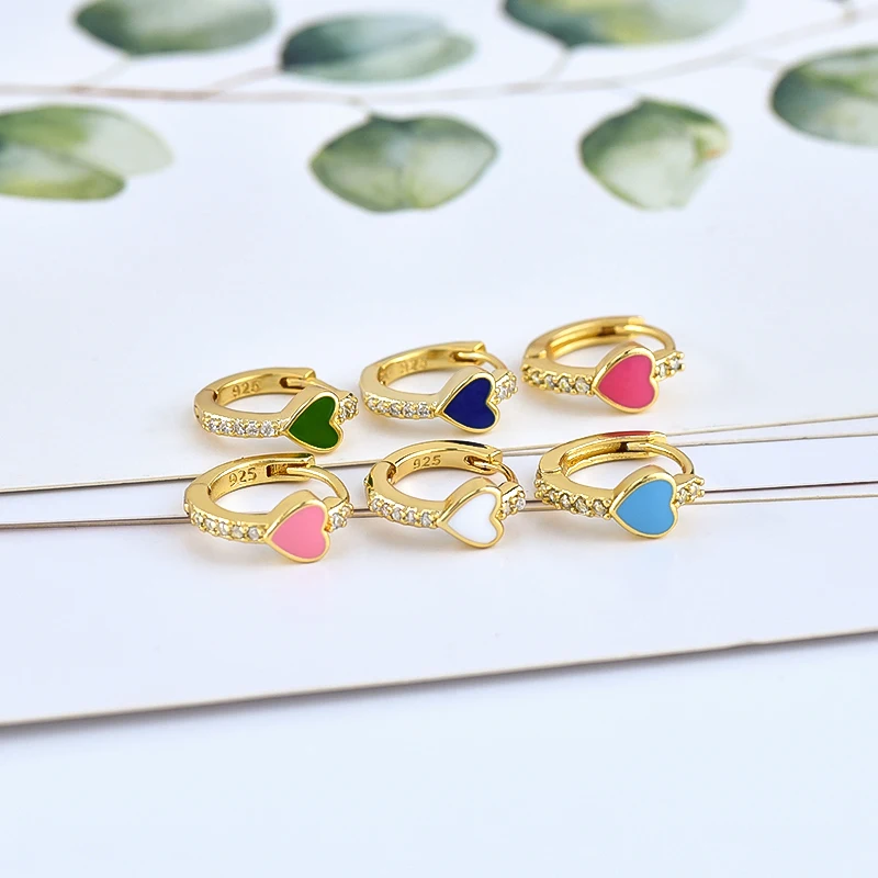 Colorful 925 Silver Needle Enamel Stars/Flower/Heart Shape Pendant Hoop Earrings Cute Girls Jewelry Piercing Earrings For Women