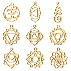 5Pcs Yoga OM Flower Charms Stainless Steel Hollow Amulet Chakra Pendants DIY Necklace Bracelet Earring Jewelry Making Accessory