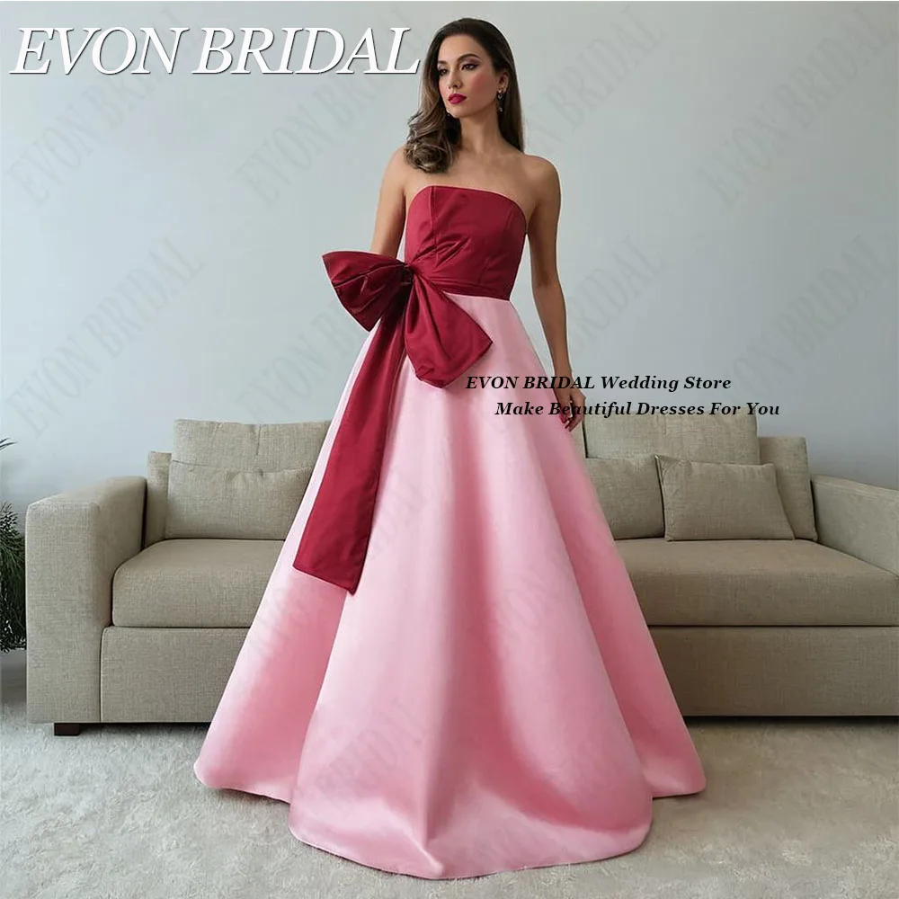 EVON menyasszonyi pántnélküli Vörös biliárdgolyó majd Rózsi Kitűnőség dresses Kontraszt színe Ujjatlan Szatén a-line Dubaj estélyi Bor színe Szokás Nő