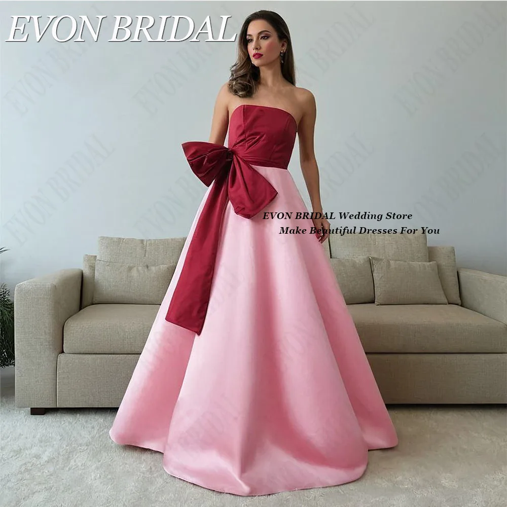 EVON BRIDAL Strapless Red And Pink Celebrity Dresses Contrast Color Sleeveless Satin A-Line Dubai Evening Gown Custom Woman