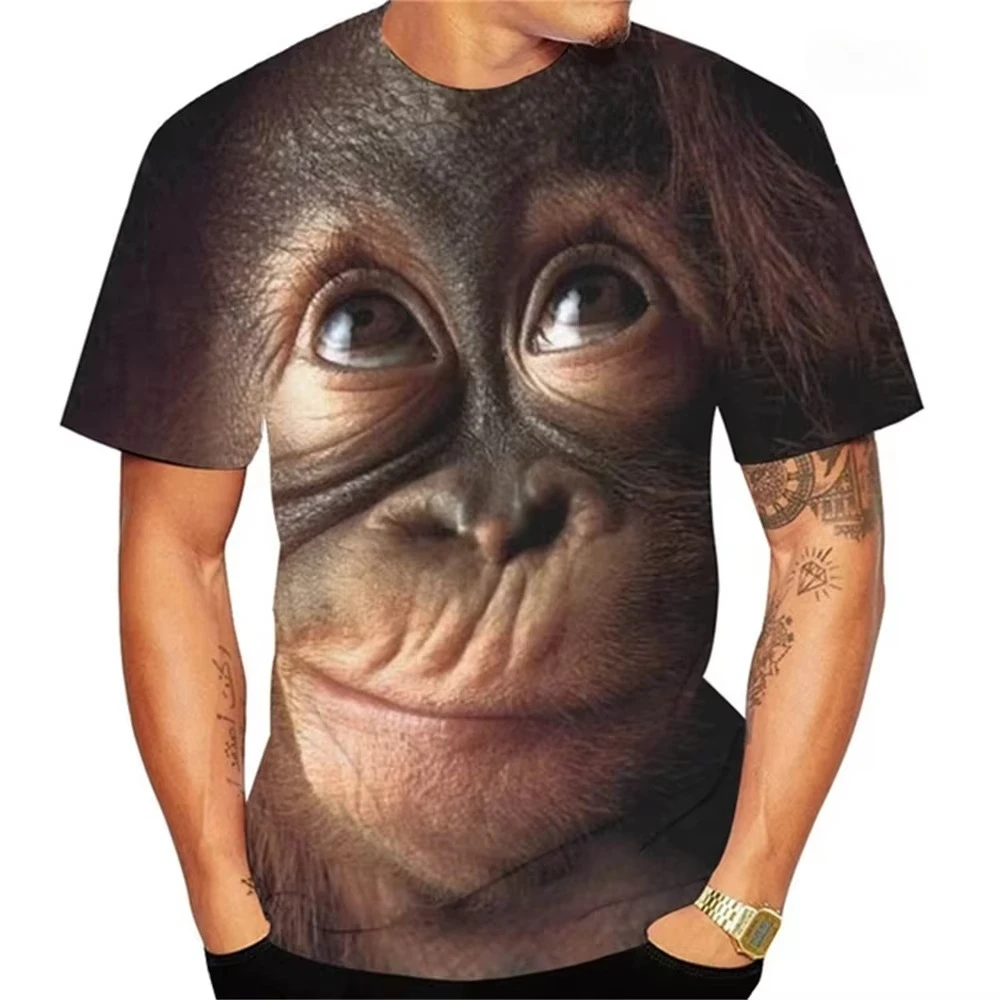 Unisex Funny Gorilla Chimpanzee 3D Print T‑Shirt, Realistic Ape Graphic Short Sleeve Tee Casual Novelty Tops for Men Women