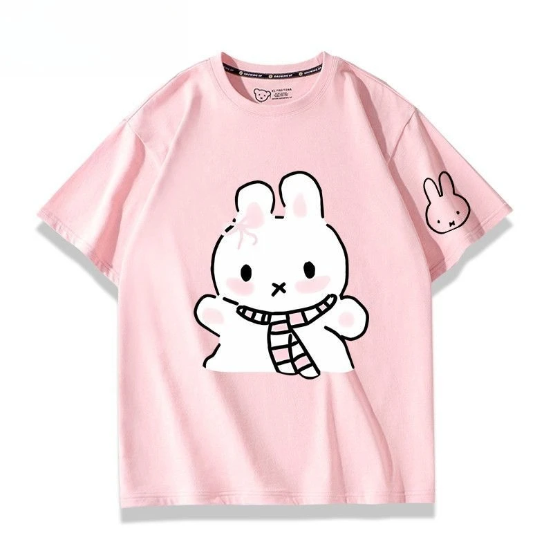 Cartoon Kawaii New Style Summer T-shirt Short Sleeves Trend Loose Thin and Light Leisure Fashion Round Neck Good Looks New Miffy