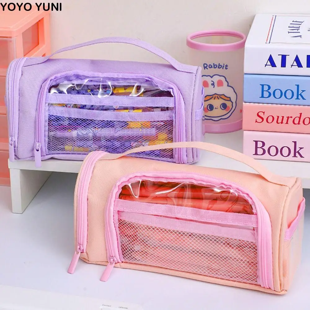 

Canvas Transparent Pencil Case Organizer Dirt Resistant Large Capacity Pencil Bag Korean Style Simple Zipper Pencil Case