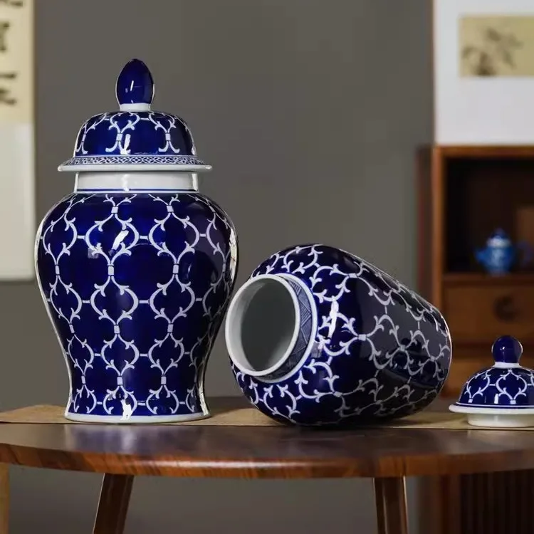 Blue background blue and white porcelain vase flower ware, living room entrance wine cabinet,