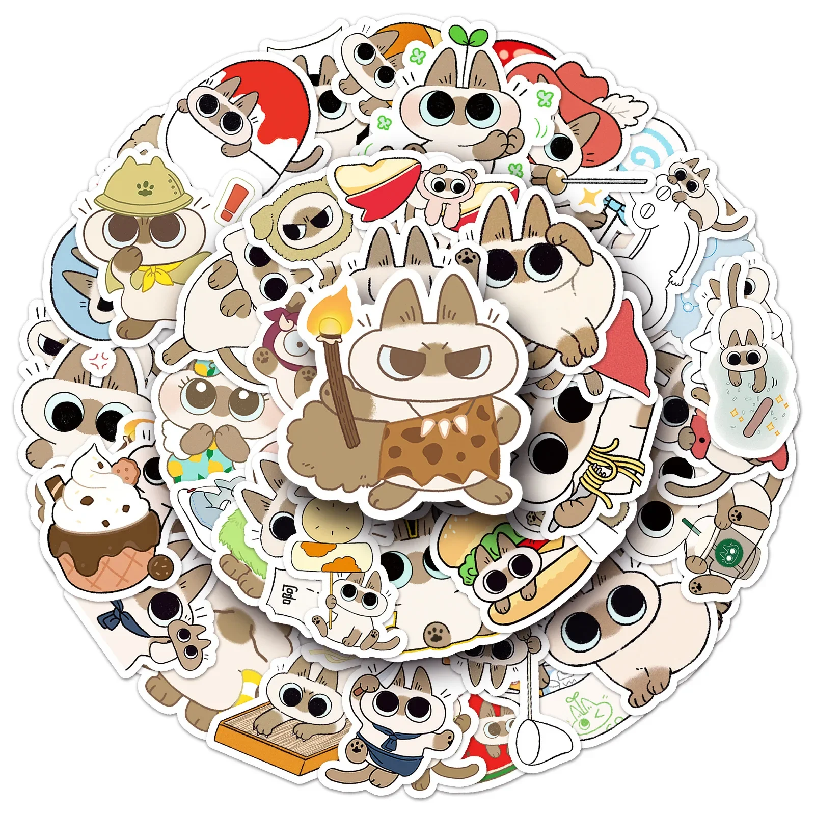 50PCS Kawaii Siamese Kätzchen Aufkleber Nette Katze Aufkleber Cartoon Tier Graffiti Spielzeug Kühlschrank Gepäck Laptop Telefon Gitarre Aufkleber Geschenk