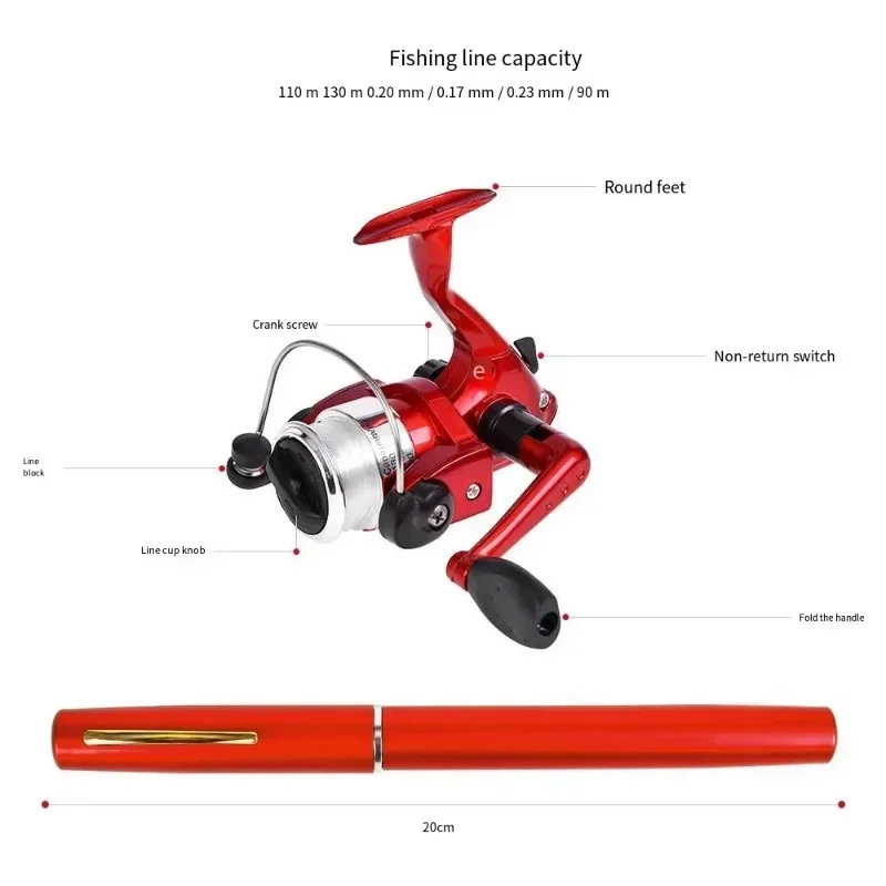 Portable Pocket Telescopic Mini Fishing Pole with Reel Wheel, Folded Pen Shape, 20cm