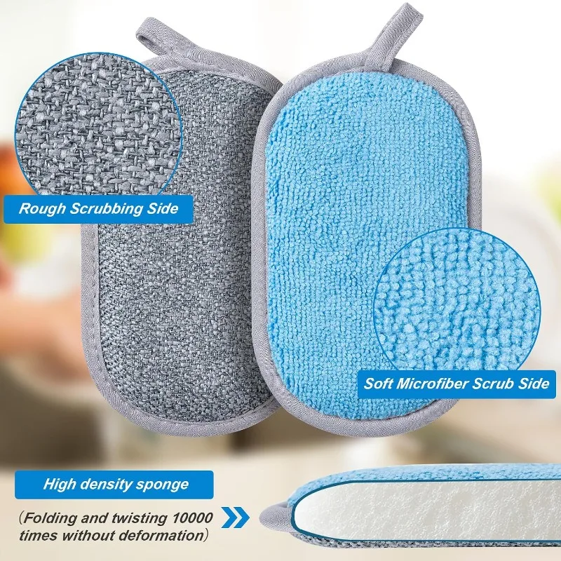 Non Scratch Scrub Sponge-6pack, Dual-Sided Sponges Kitchen(M,Gray-Blue)