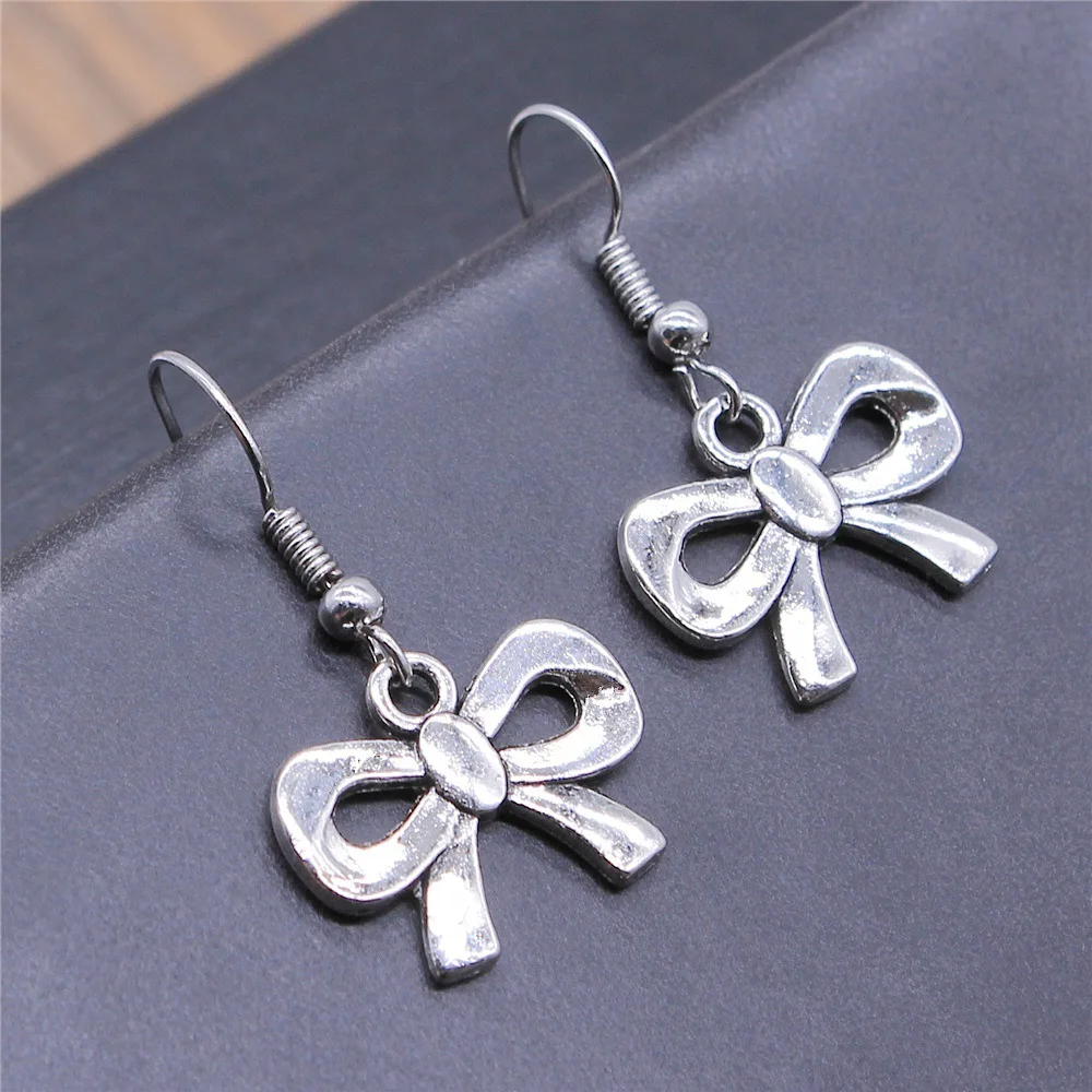 Fashion Handmade Simple Design Antique Silver Color Bow Tie Pendant Earrings Dropshipping Drop Earrings