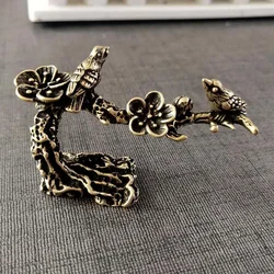 Pure Copper Plum Tree Happy Magpie Bird Miniature Ornaments Antique Brass Cuckoo Figurine Tea Table Decorations Desk Decor Craft
