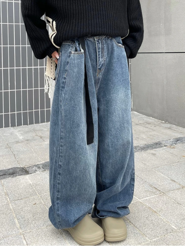 Pantalones vaqueros de pierna ancha para mujer, Jeans Vintage, estilo japonés y coreano, sueltos, pierna recta, largo hasta el suelo, Y2K,