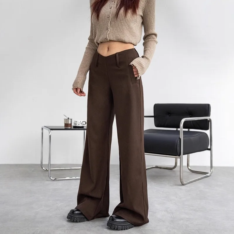 Women Low Waist Flare Suit Pants Retro Loose Draped Floor Length Wide Leg Casual Trousers For Autumn