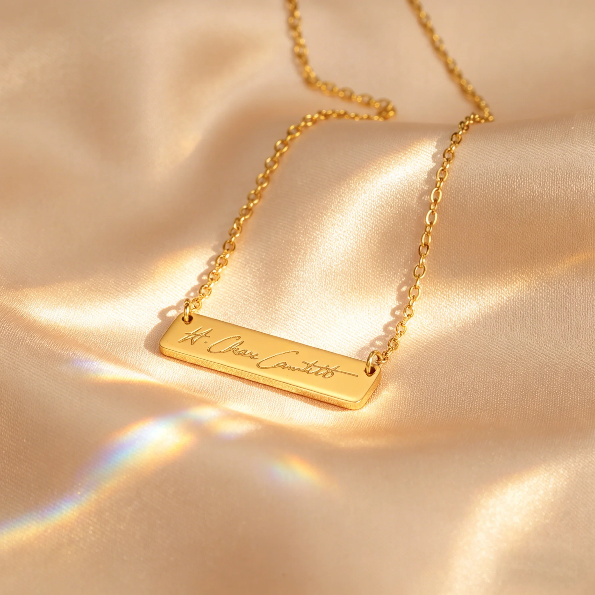 Personalized Handwritten Script Necklace Custom Deep Engraved Bar Necklace Waterproof Jewelry Valentine's Day Gift for Women