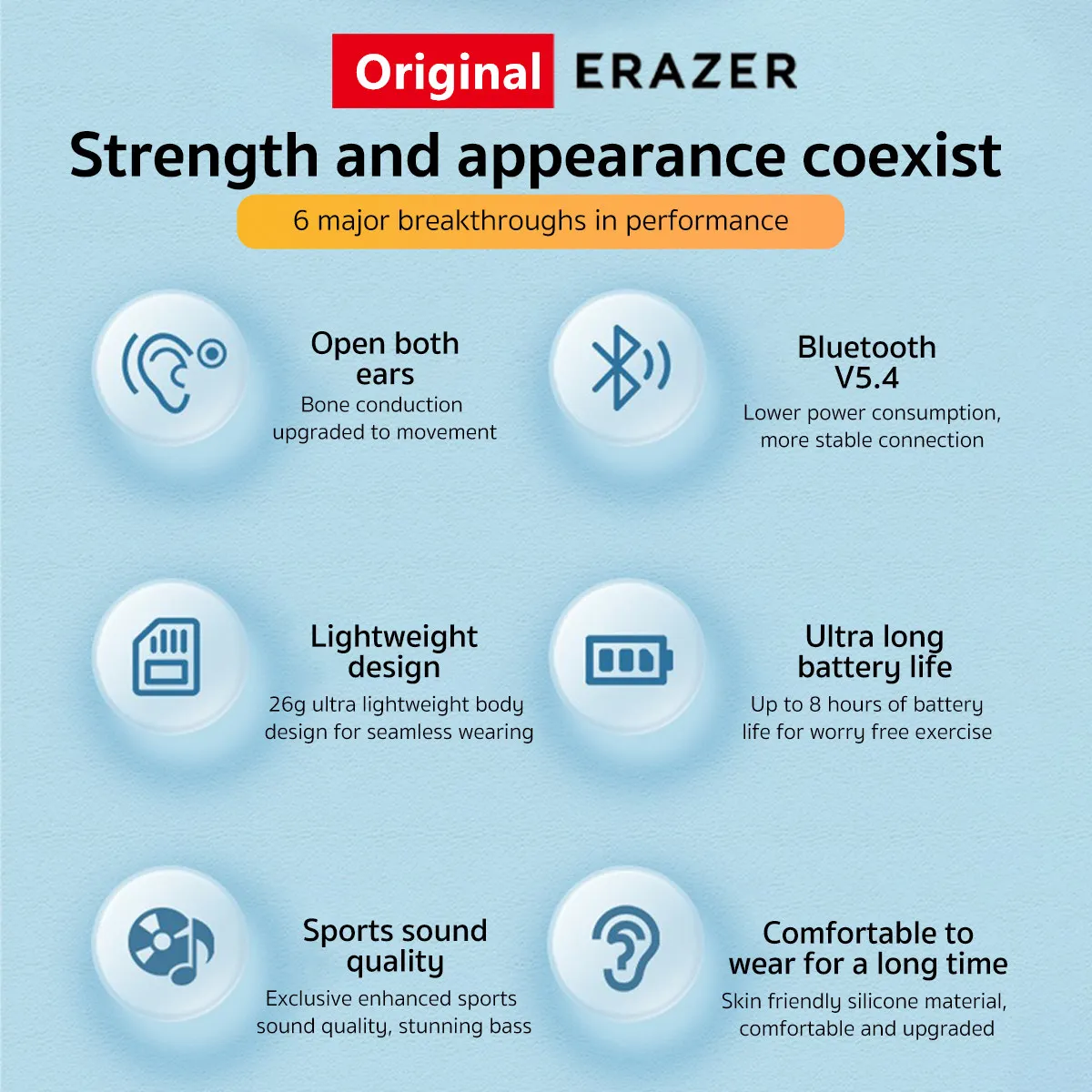 Original ERAZER XF22 Earphone Bluetooth 5.4 Sports Wireless Headphones Bone Conduction Headsets with Mic Neckband Earbuds image 2