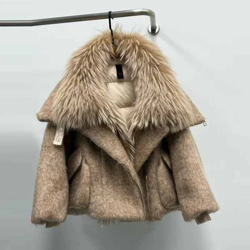    Pelzkragen Daunenjacke Damen Ort Faion Thiened Weißer Gänsedaunen-gepolsterter Mantel Lässige gerade Passform Wärme