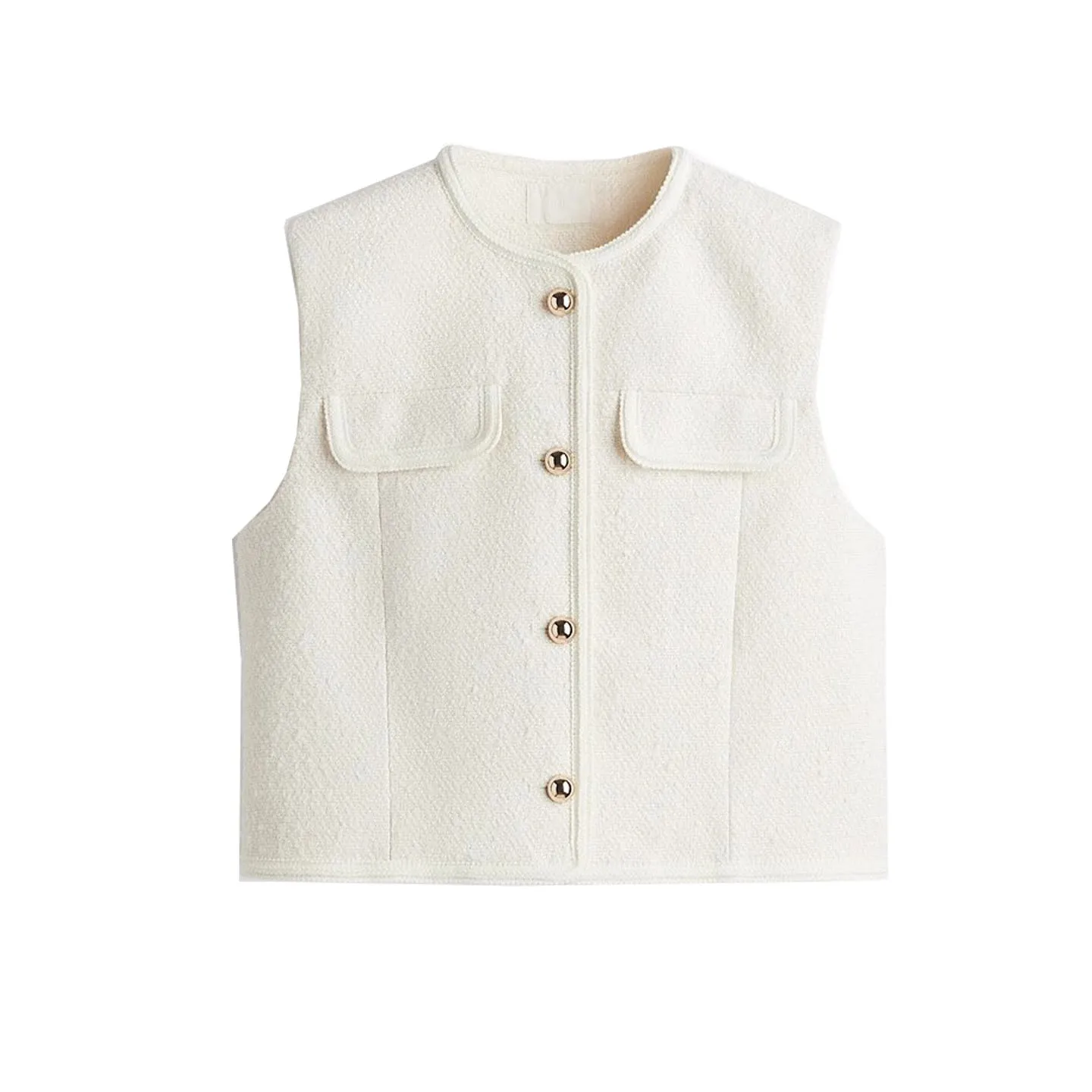 

New 2025 Autumn Casual round Ne Svel Knitted Vest Women's Faion Commute Sle Regular Length Single Button Pure Color