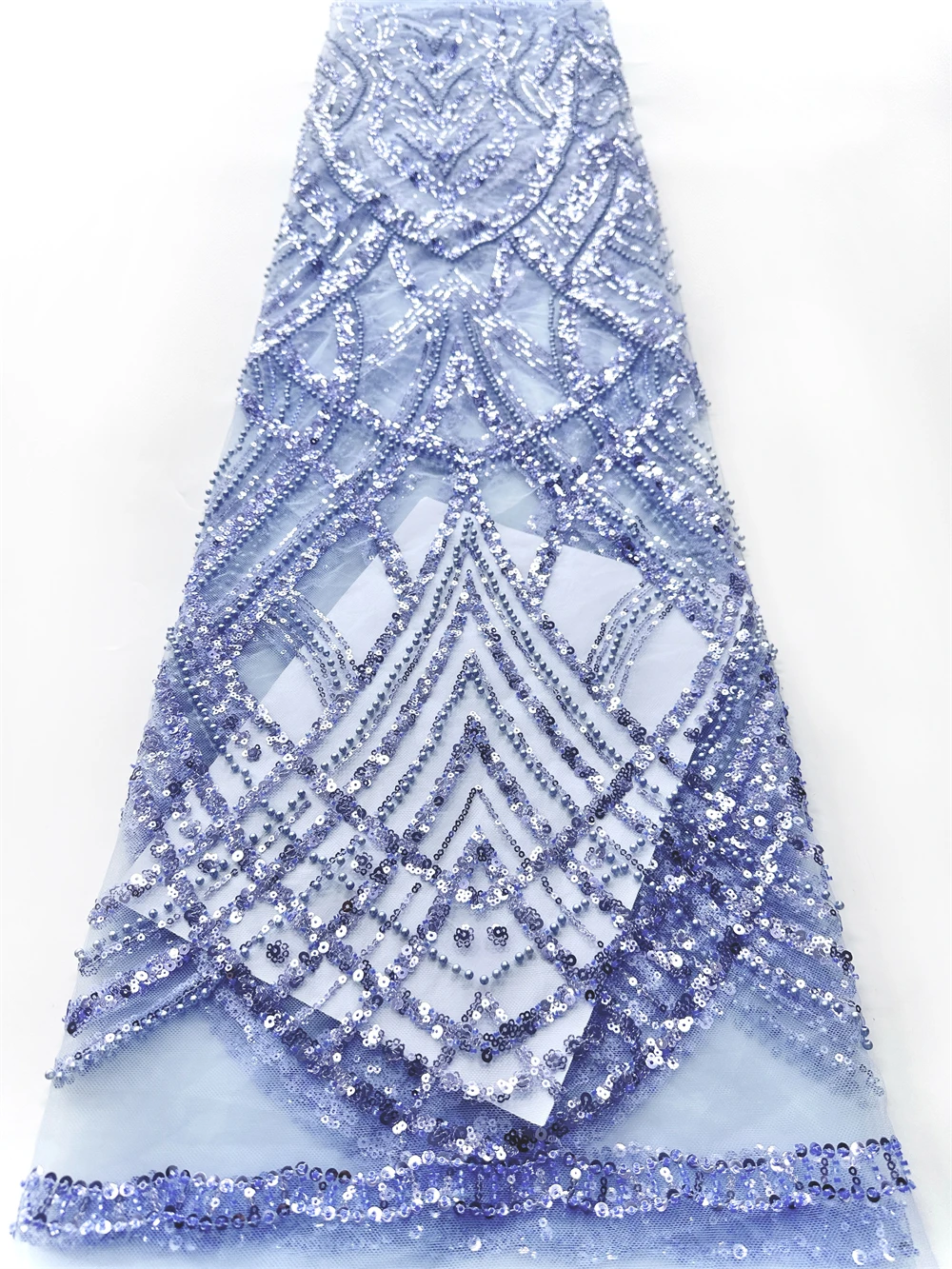 

Небесно-голубой 2026 Высококачественная кружевная ткань с африканскими бусинами, 5 ярдов, французское нигерийское кружево с блестками для жениха, шитье свадебного платья