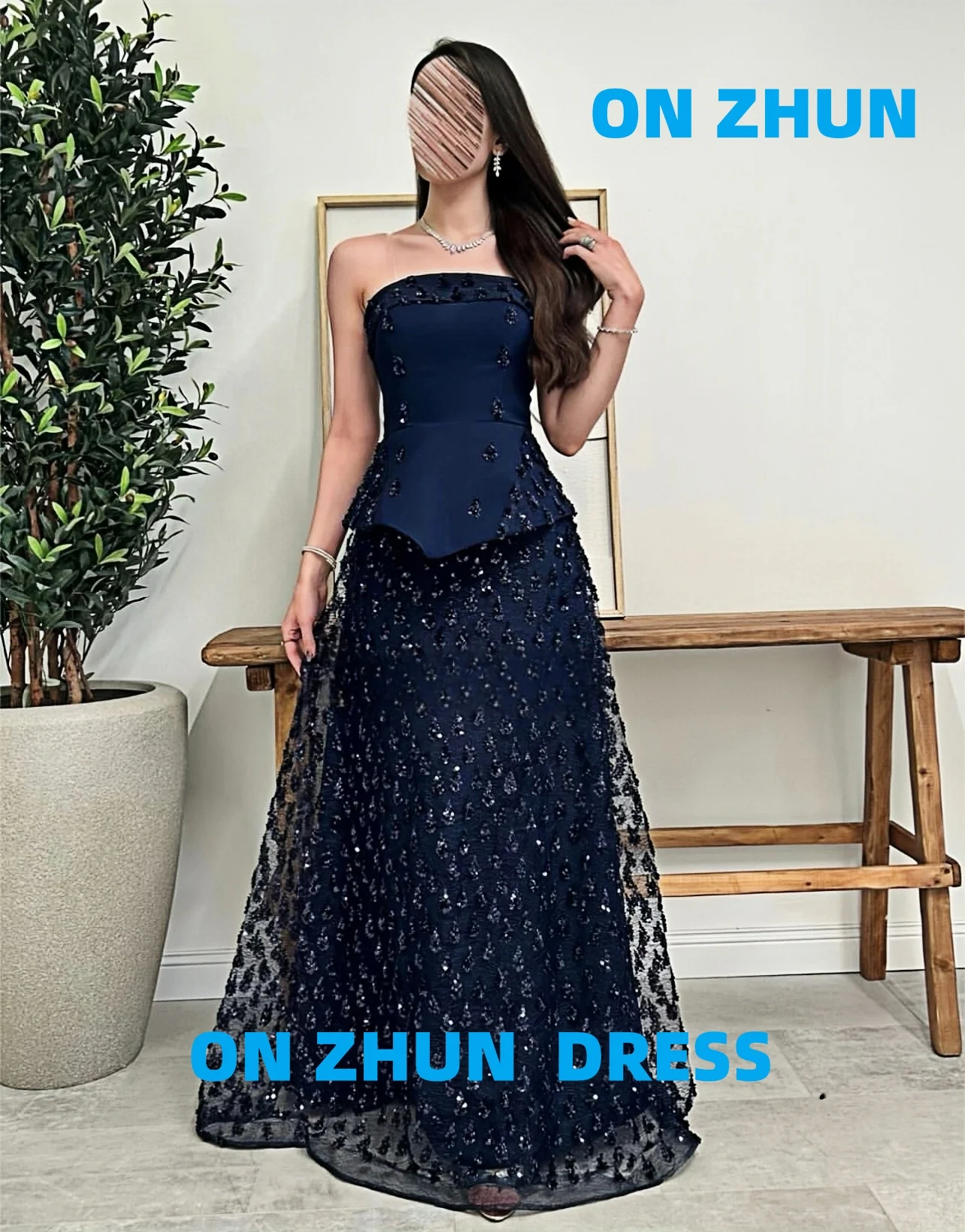 맞춤형 스트랩리스 민소매 A라인 화려하고 고급스러운 이브닝 드레스 여성 이브닝 드레스 모던 이브닝 드레스