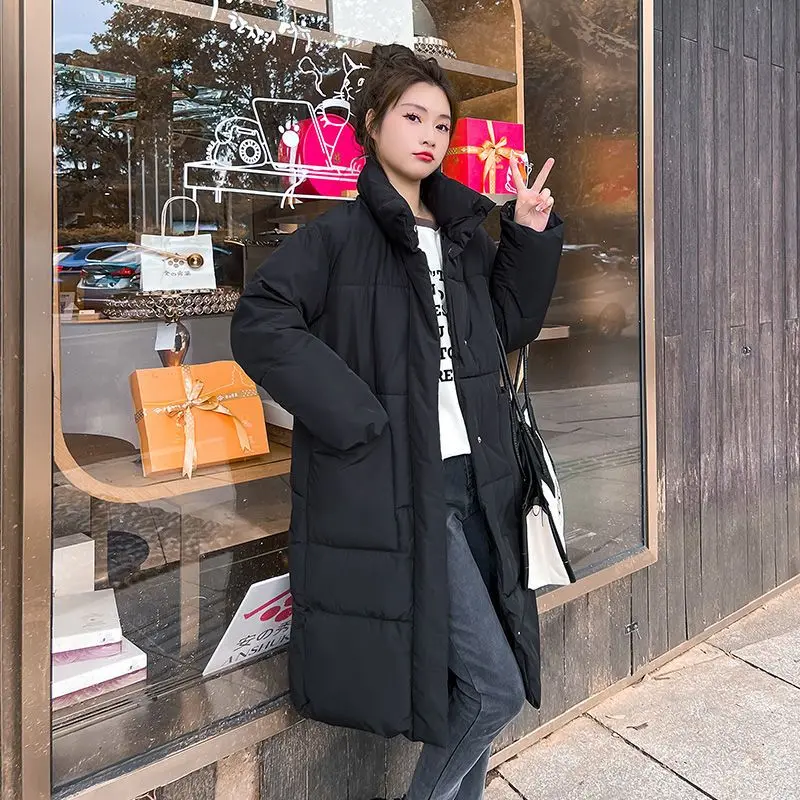 

Длинная пуховая куртка с хлопковой подкладкой, женская зимняя одежда, прямые пальто с воротником-стойкой, женские свободные парки, утепленное теплое пальто
