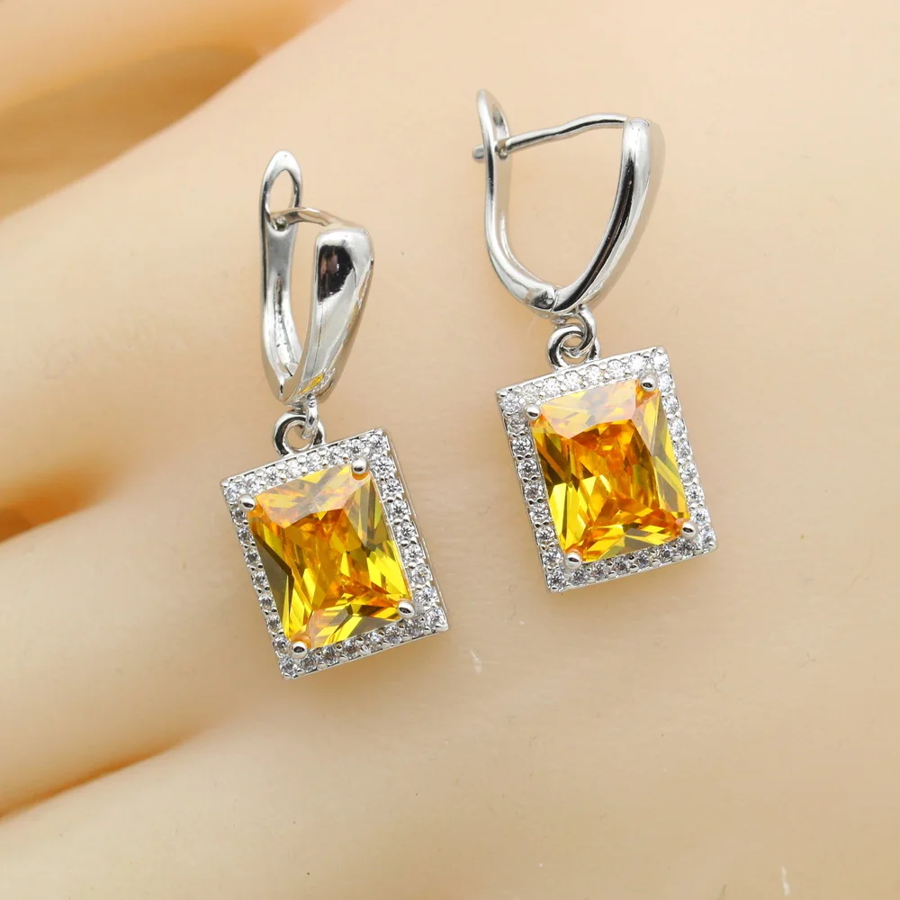 Bridal Jewelry Sets For Women Yellow Zirconia Necklace Pendant Earrings Ring Bracelet Gift Box