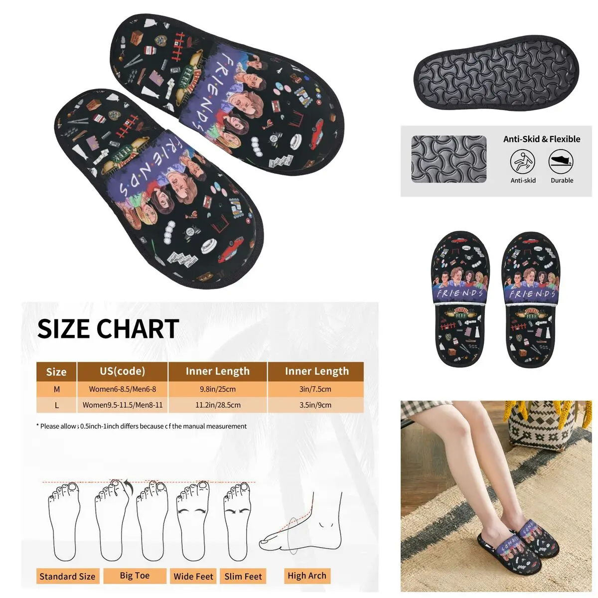 3D printing Men Women Furry Indoor slippers,Colorful Pair Best Friends TV Show fashion special Anti-skid Slippers