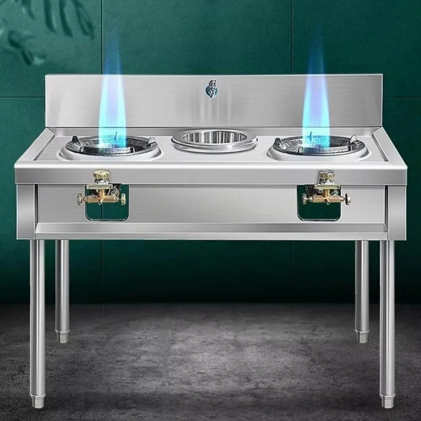 Commercial Stainless Steel Gas Stove Single Double Explosion Kitchen Cooktop Energy-Saving For Restaurants Fierce Fire Gas Oven