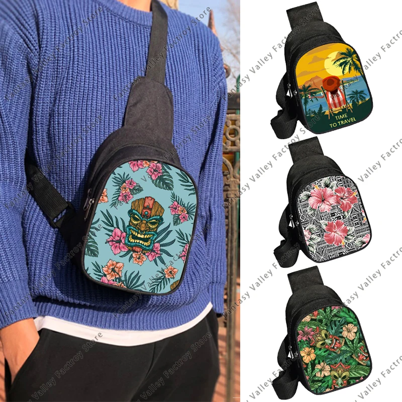 

Polynesian Tribal Print Chest Bag Hibiscus Flowers Crossbody Bags Women Outdoors Hawaiian Turtle Messenger Bag Phone Holder