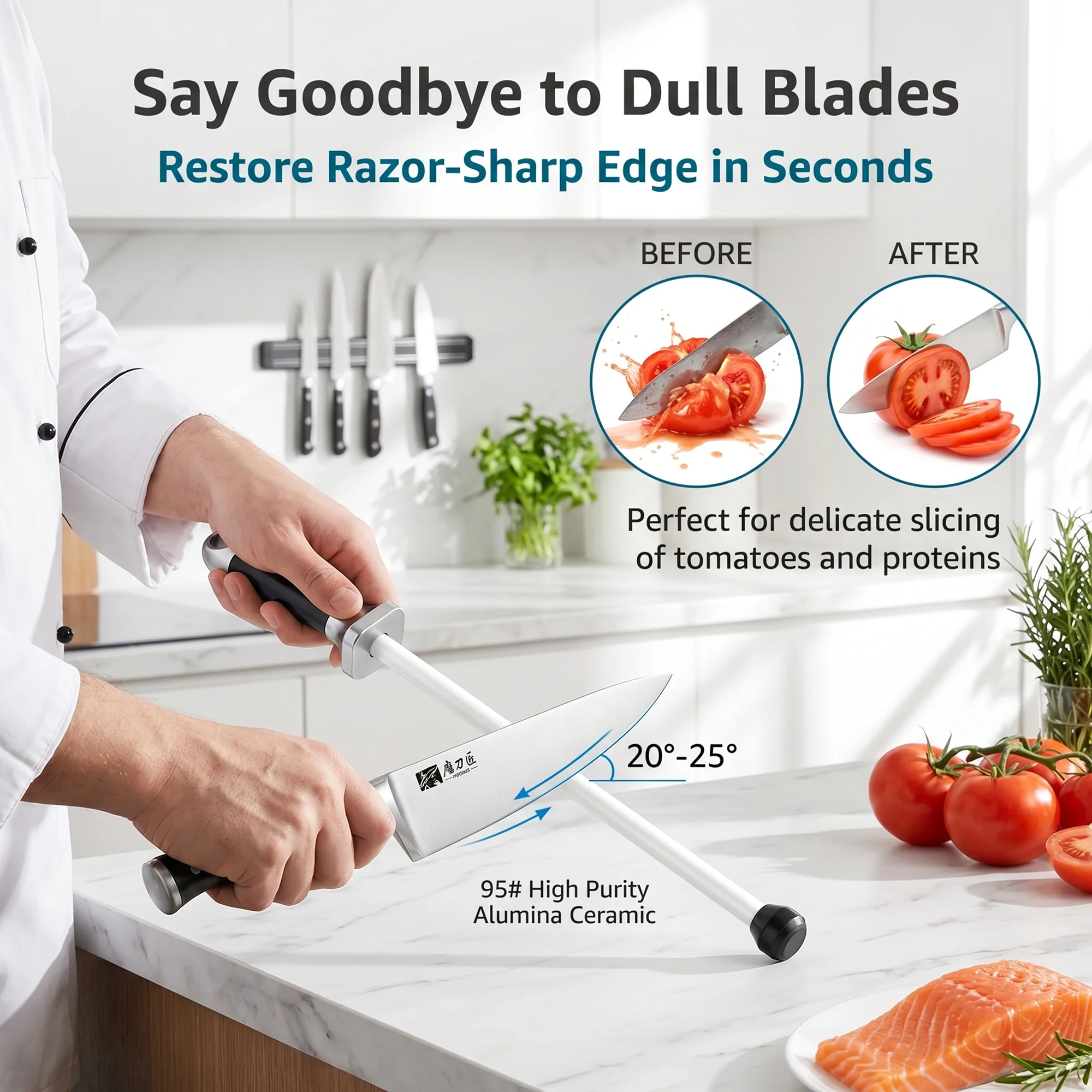 Professional White Ceramic Sharpening Rod 12 Inch Kitchen Honing Steel 201g Premium Knife Tool for Restaurant Chef