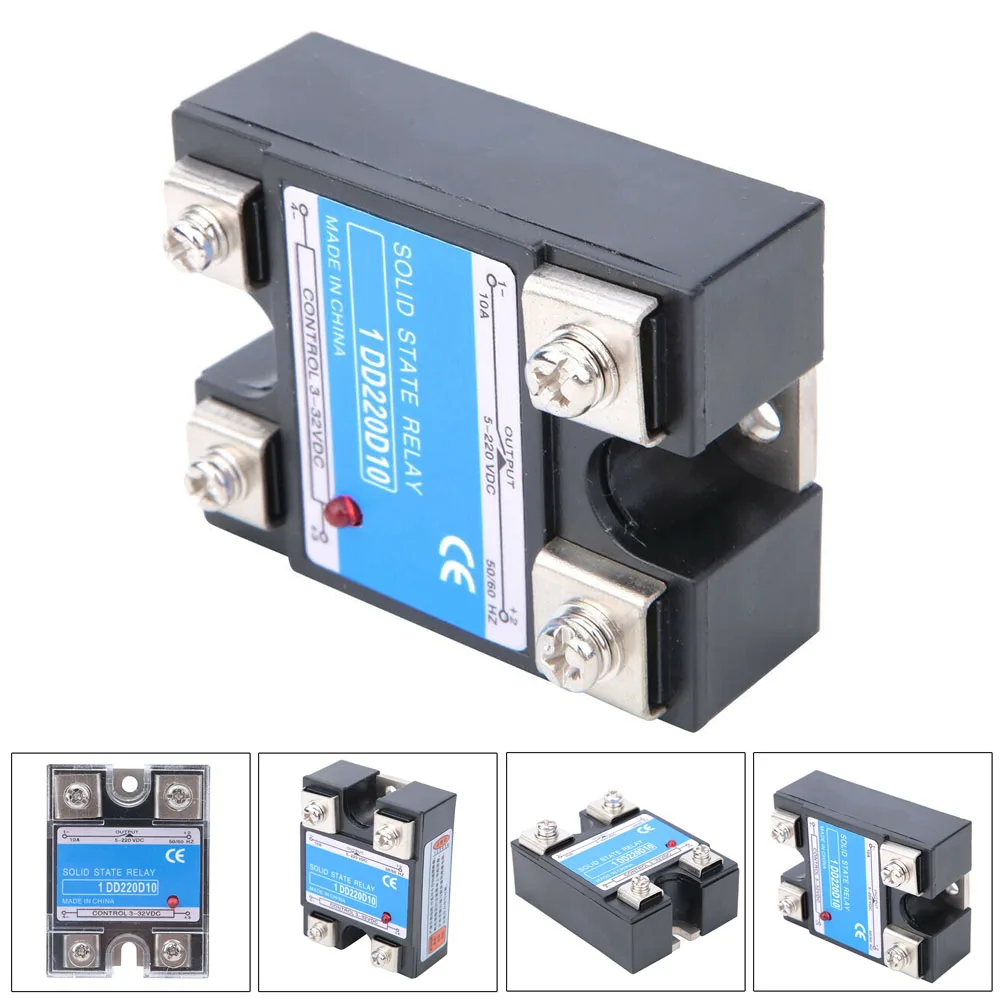 DC-DC Solid State Relay with LED Indicator 3-32VDC Input Range 5-220VDC 10A Output Load for Control Panel Integration