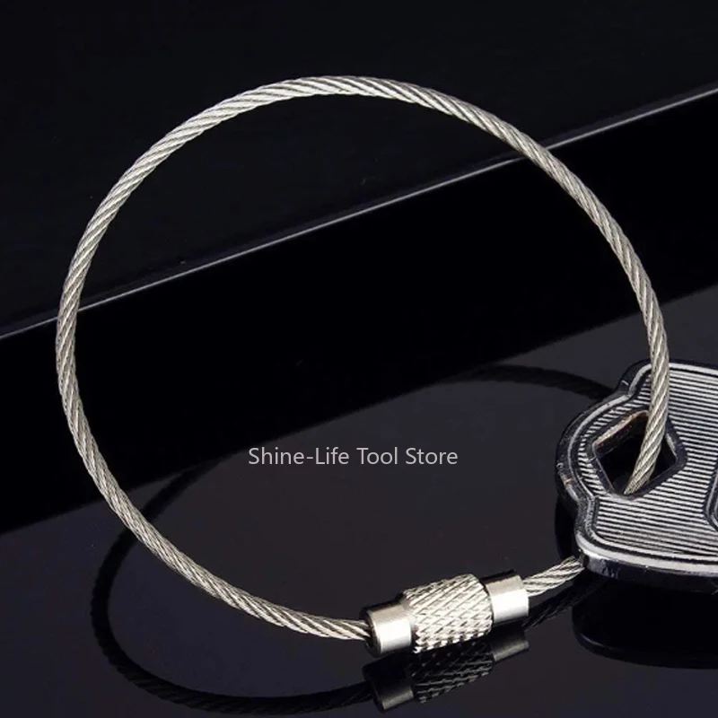 Stainless Steel Wire Keychain Tag Rope Cable Loop Screw Lock Key Keyring Circle Camp Luggage Tag Hanging Tool Length 110~250mm