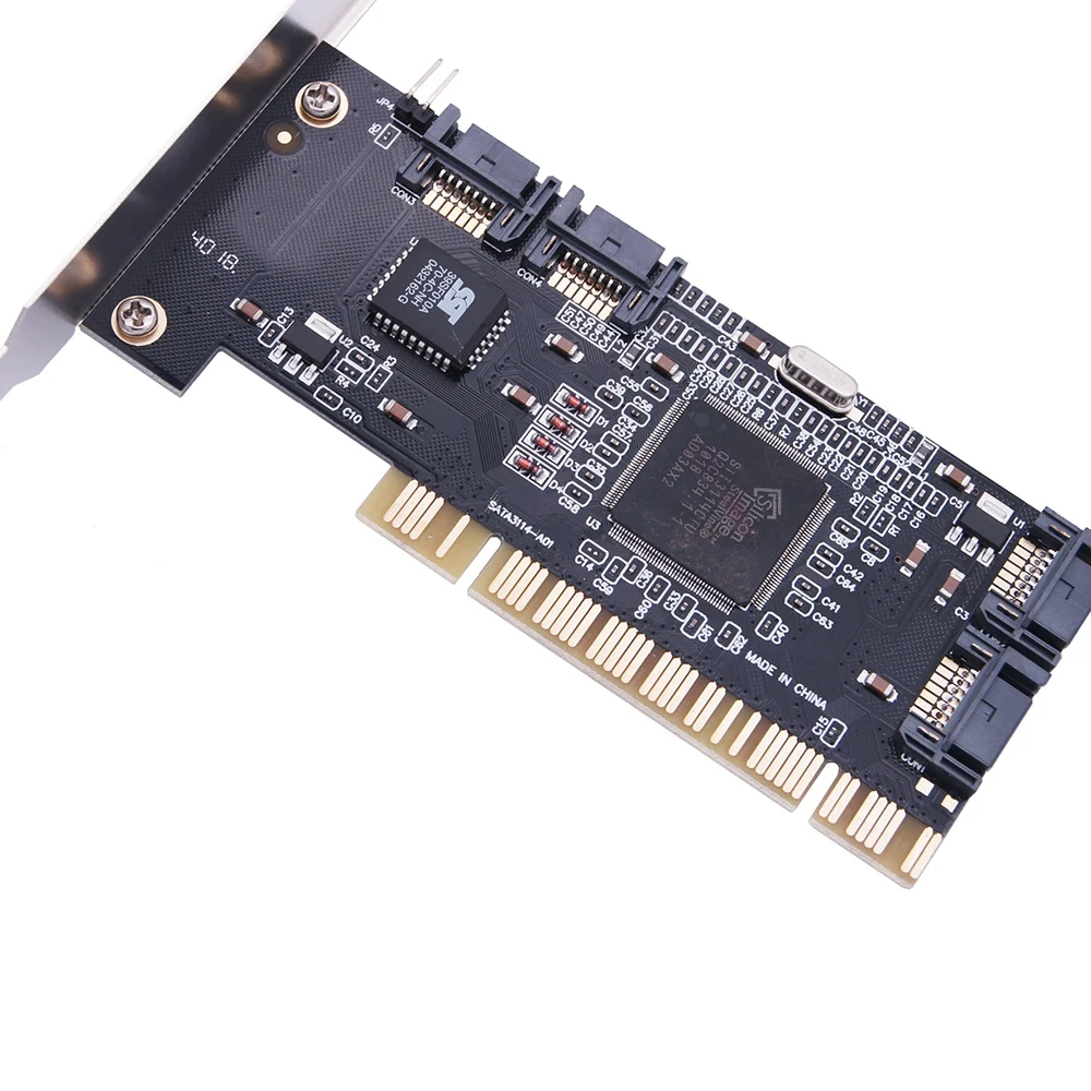 Placa de expansão interna do controlador PCI SATA de 4 portas com dois cabos Sata, para PC desktop, suporte para disco rígido SATA