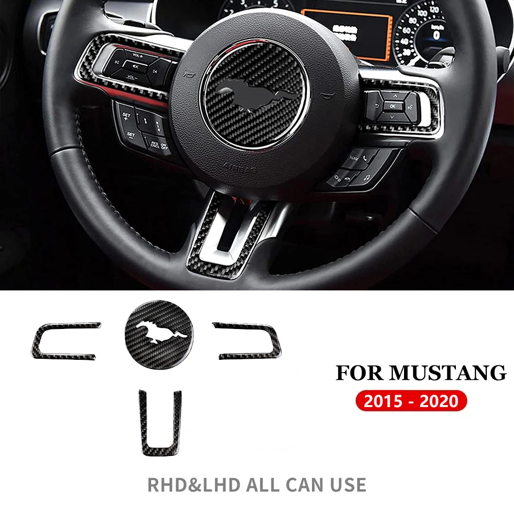 

4pcs Real Soft Carbon Fiber Car Steering Wheel Stickers Interior Trim Decoration Sticker Decal For Ford Mustang 2015-2021