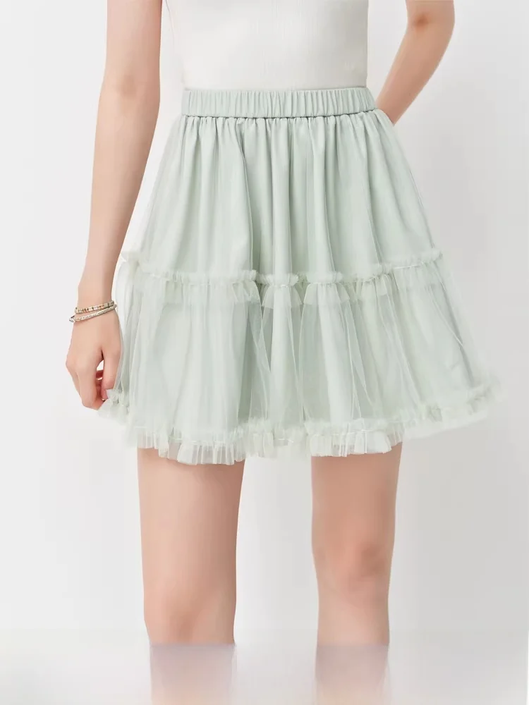 

Юбка А-силуэта с эластичной талией и двойными складками от Fan Si Lan En, летняя новинка, для повседневной носки, элегантная, женская.