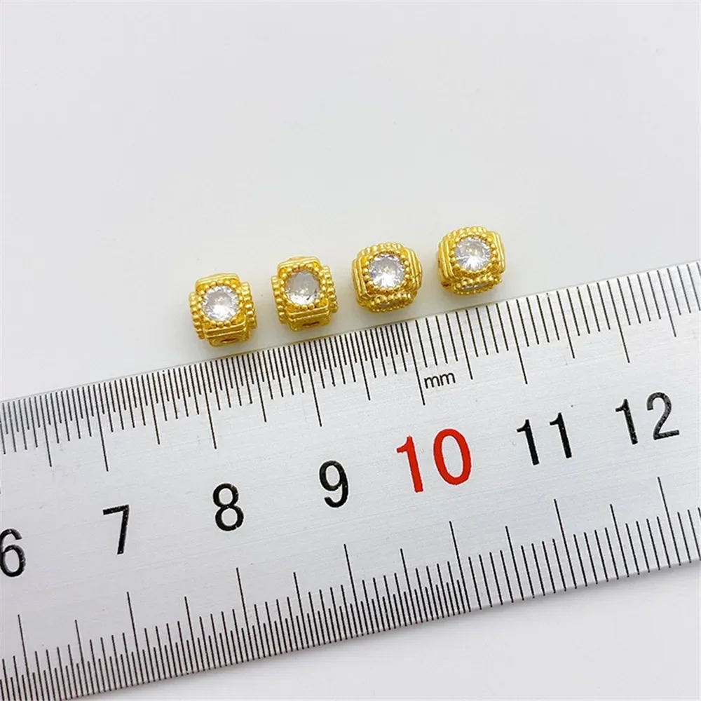

18K Gold Inlaid Zircon Square Bead Handmade DIY Bead Bracelet Necklace Accessories Materials