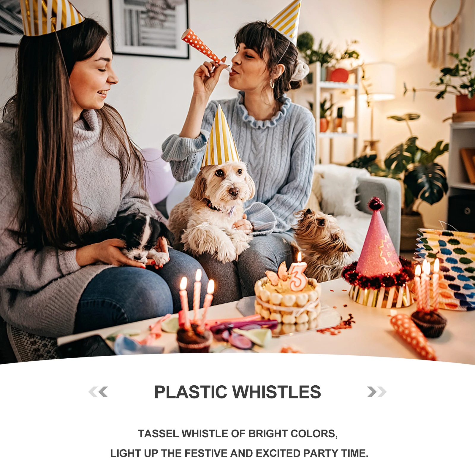 

18 pcs Colorful Tassel Whistles Cheering Party Supplies Blowouts Noise Makers For Birthday Halloween Carnival Events Plastic