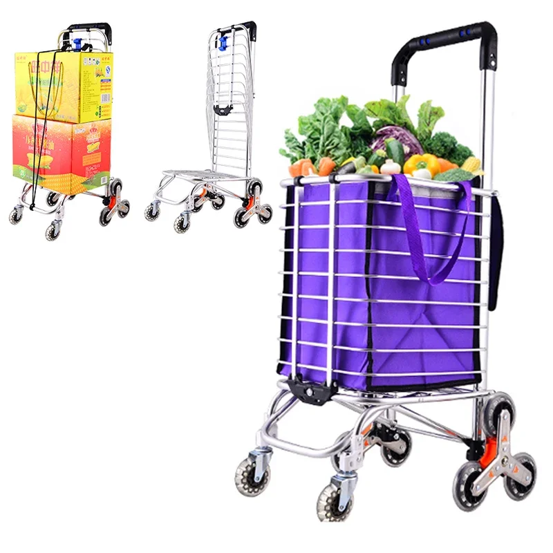 

Foldable Aluminum Alloy Shopping Cart Portable Climbing Trolley Luggage Cart Large Capacity Supermarket Shopping Cart