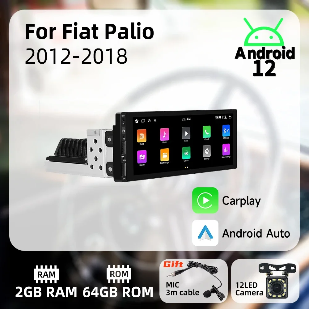 For Fiat Palio 2012-2018 6.9 Inch Screen 1 Din Radio Android Car Multimedia Stereo Head Unit Carplay Autoradio GPS BT Navigation