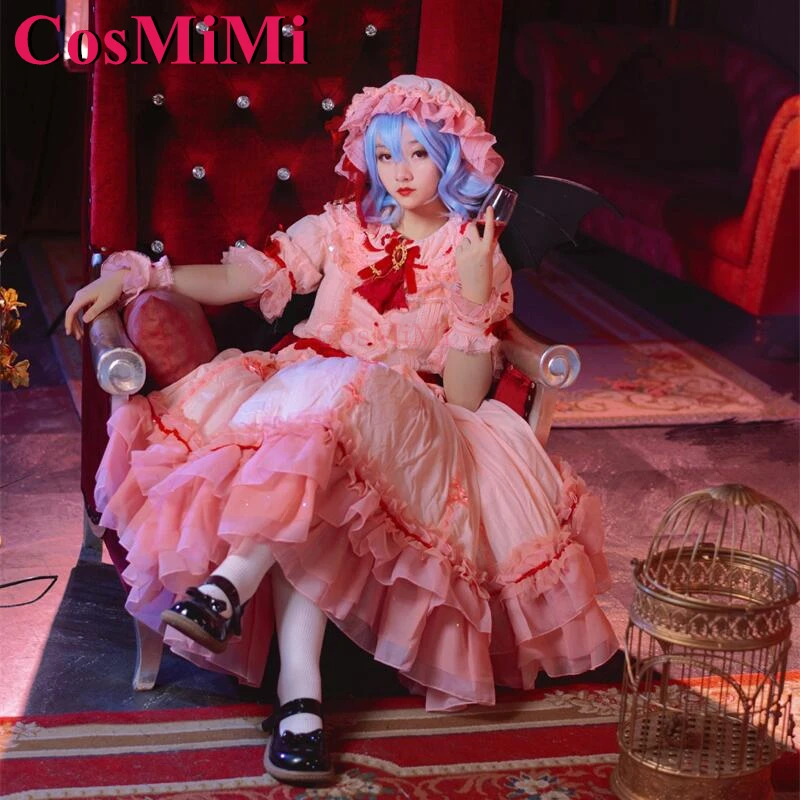 CosMi Remilia Scarlet juego de Cosplay Touhou Project disfraz precioso vestido rosa dulce elegante ropa de juego de rol para fiesta de Carnaval